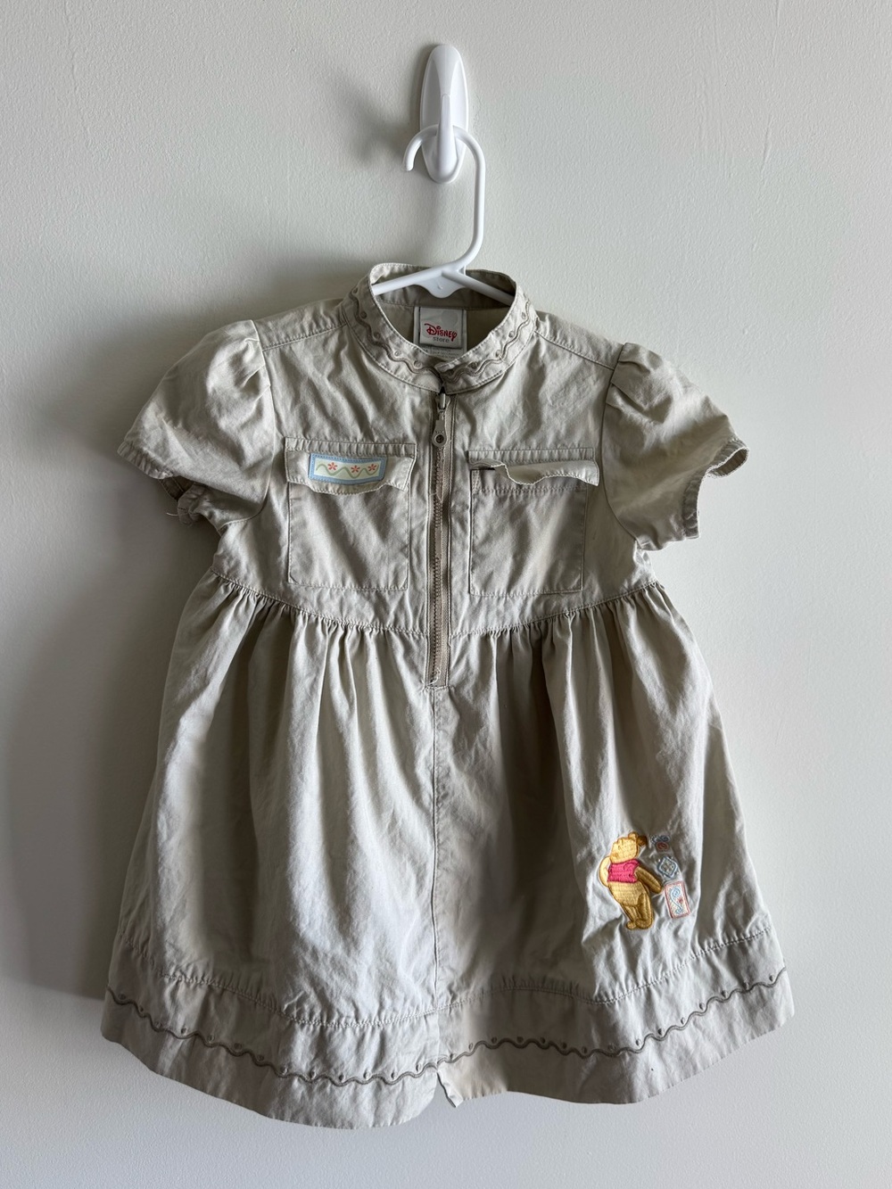 Vintage Winnie the Pooh Disney Store Khaki Embroidered Dress